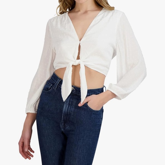 BCBGeneration Tie-Front, Peasant Sleeve Blouse, Summer. Cottage. Retro. - Picture 1 of 9